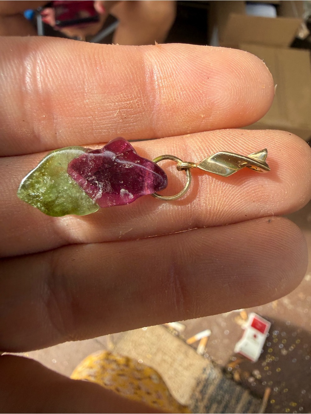 Solid 14k yellow gold genuine watermelon tourmaline pendant handmade - Picture 6 of 12